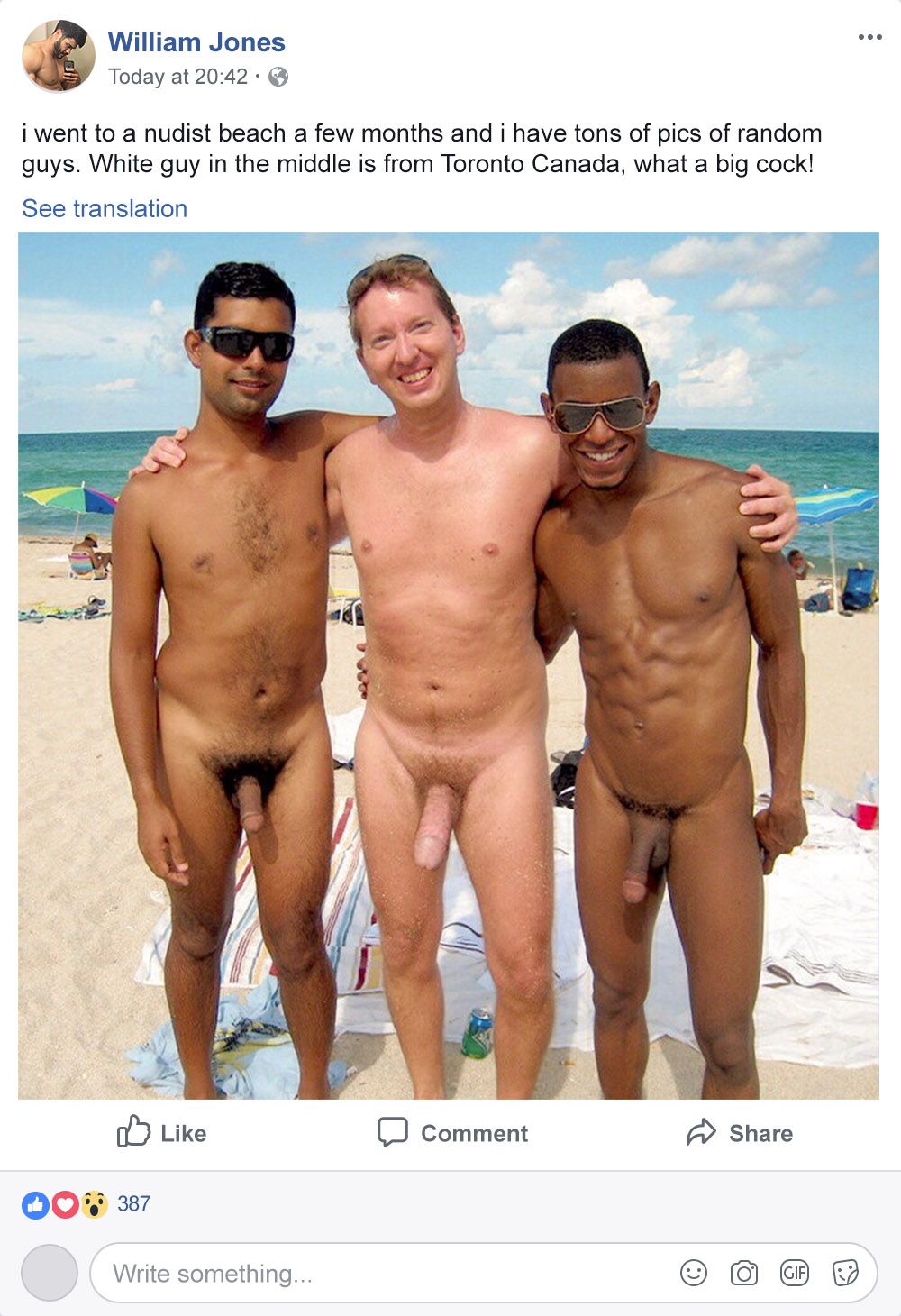 Nude men on beach