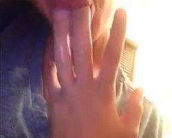 Licking pussy juice fingers