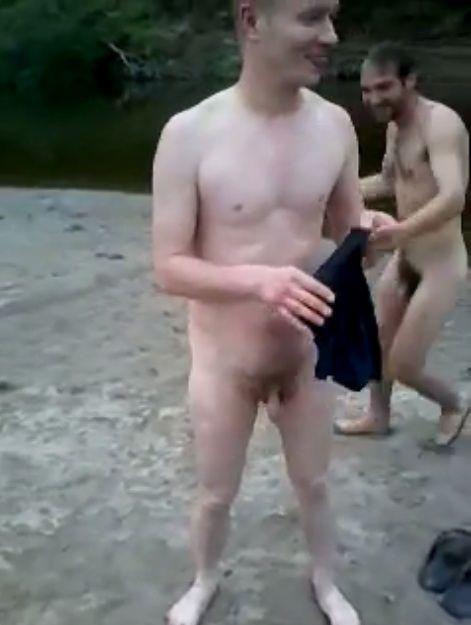 Man peeing with a boner naked