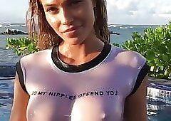 Horny girls nipple on tshirt