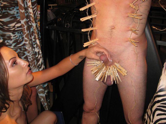 Femdom use of clothespins