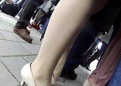 Candid tight skirts heels walking