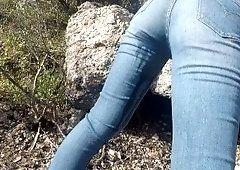 Wetting jeans outdoors public pants