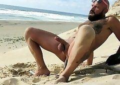 Hairy slut masturbate penis on beach