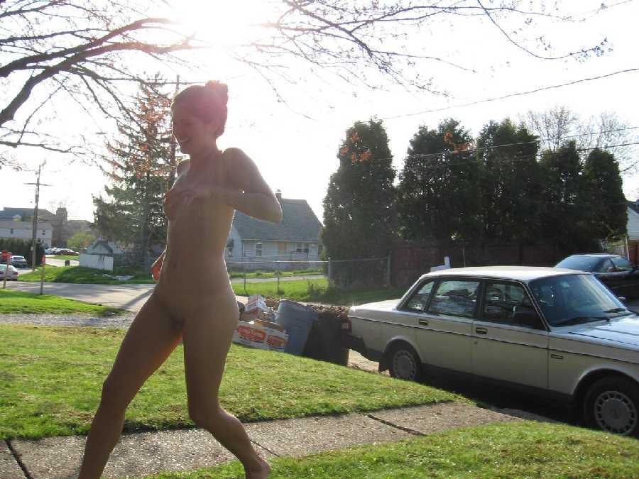 Girls running naked public
