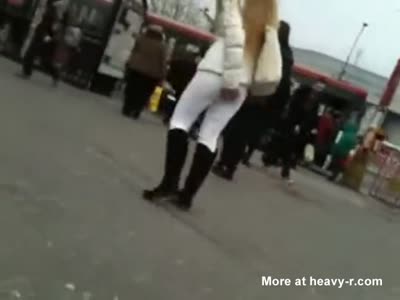 Asian guy cumming on random girls on street