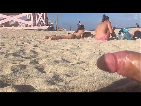 Bikini slut masturbate dick on beach