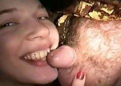 Hairy woman blowjob penis load cumm on face