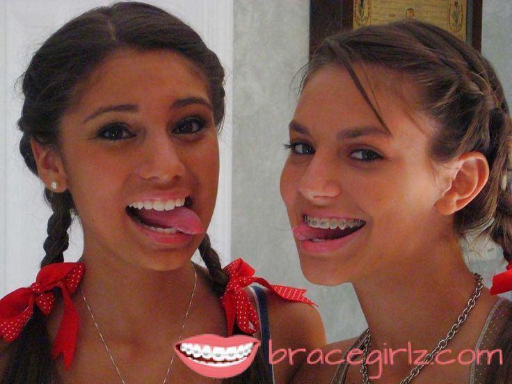 Two girls braces cumshot